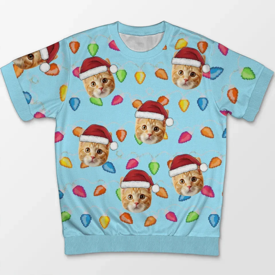 Custom Photo It's The Most Beautiful Time Of The Year - Dog & Cat Personalized Custom All Over Print Adult Short Sleeve Sweater - Christmas Gift For Pet Owners, Pet Lovers