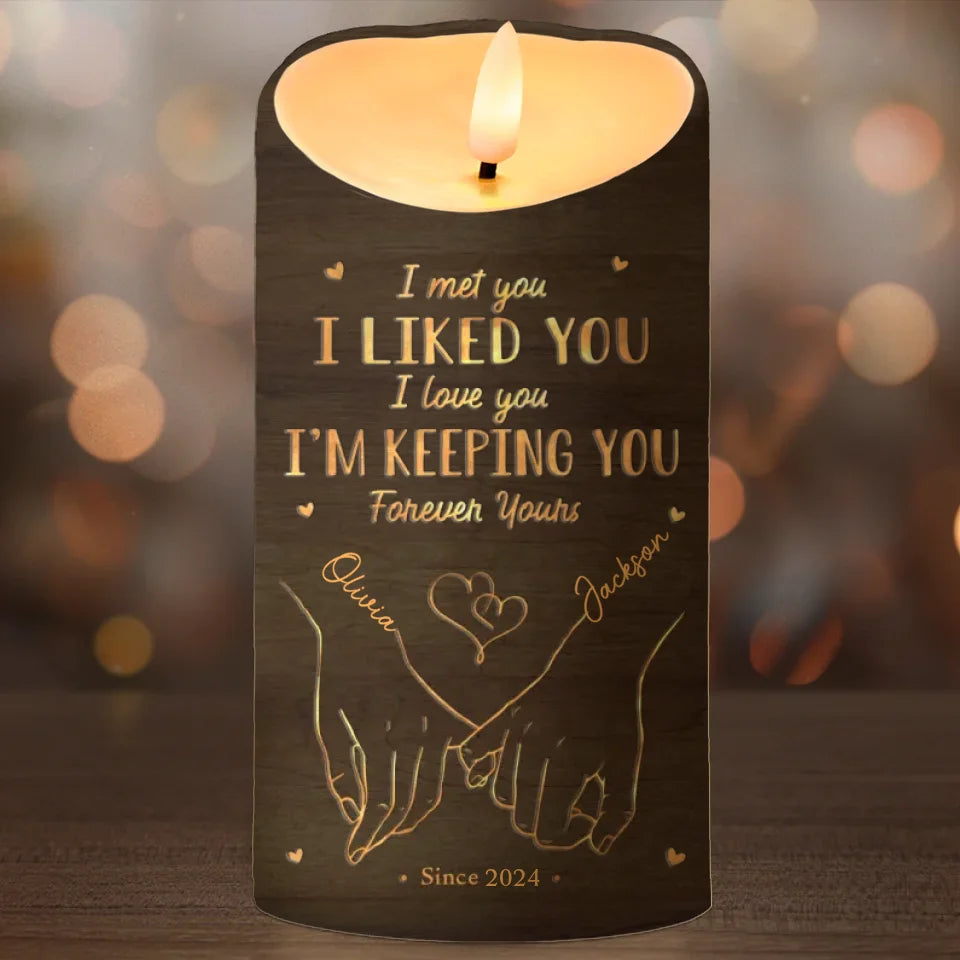 Love Is A Flame That Never Goes Out - Couple Personalized Custom LED Candle - New Arrival, Christmas Gift For Husband Wife, Anniversary AMZ