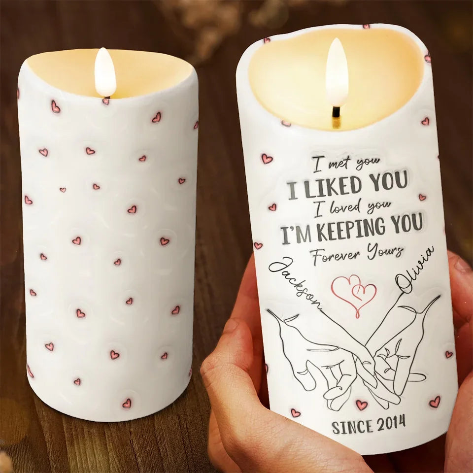 I Promise To Hold You Close, Now And Forever - Couple Personalized Custom 3D Inflated Effect Printed LED Candle - Christmas Gift For Husband Wife, Anniversary