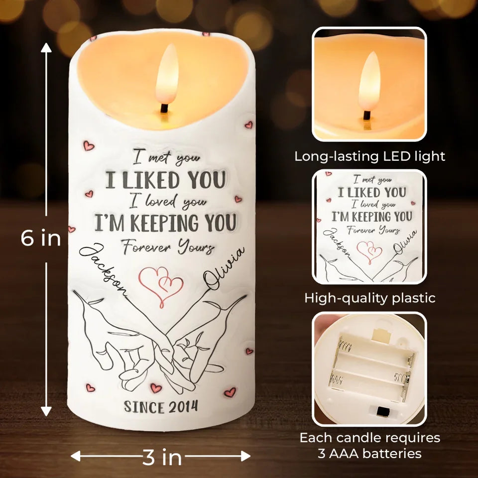 I Promise To Hold You Close, Now And Forever - Couple Personalized Custom 3D Inflated Effect Printed LED Candle - Christmas Gift For Husband Wife, Anniversary