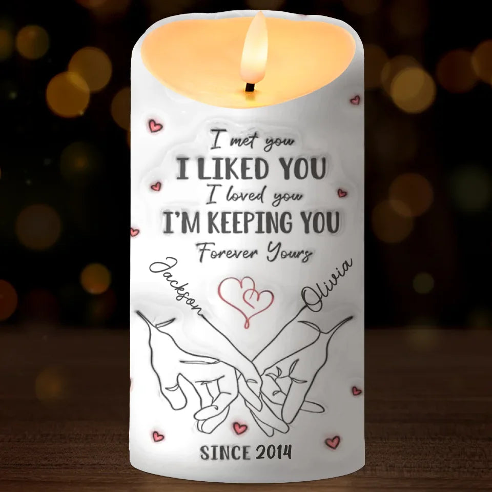 I Promise To Hold You Close, Now And Forever - Couple Personalized Custom 3D Inflated Effect Printed LED Candle - Christmas Gift For Husband Wife, Anniversary