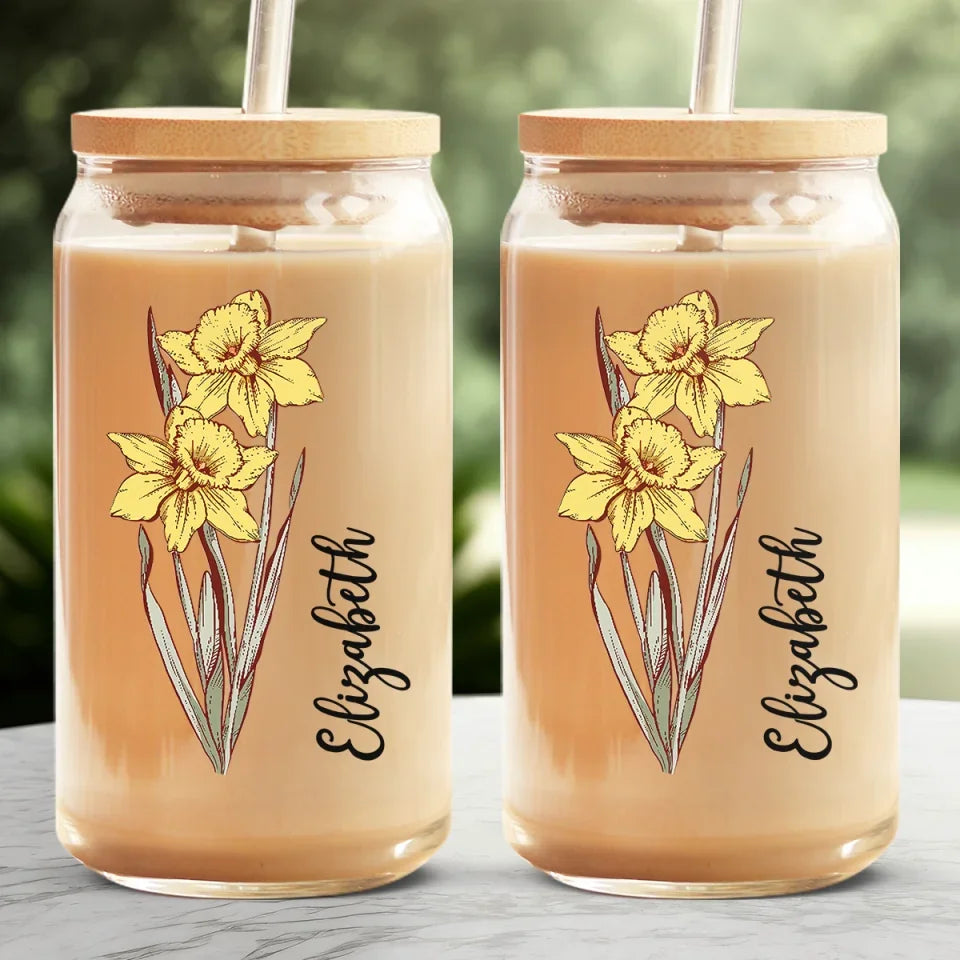 Like A Rose, You Brighten My Day - Bestie Personalized Custom Glass Cup, Iced Coffee Cup - Christmas Gift For Best Friends, BFF, Sisters
