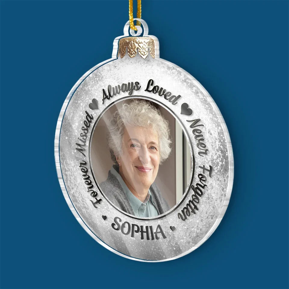 Custom Photo In Our Hearts, Their Love Blossoms Still - Memorial Personalized Custom Ornament - Acrylic Custom Shaped - Sympathy Gift, Christmas Gift For Family Members