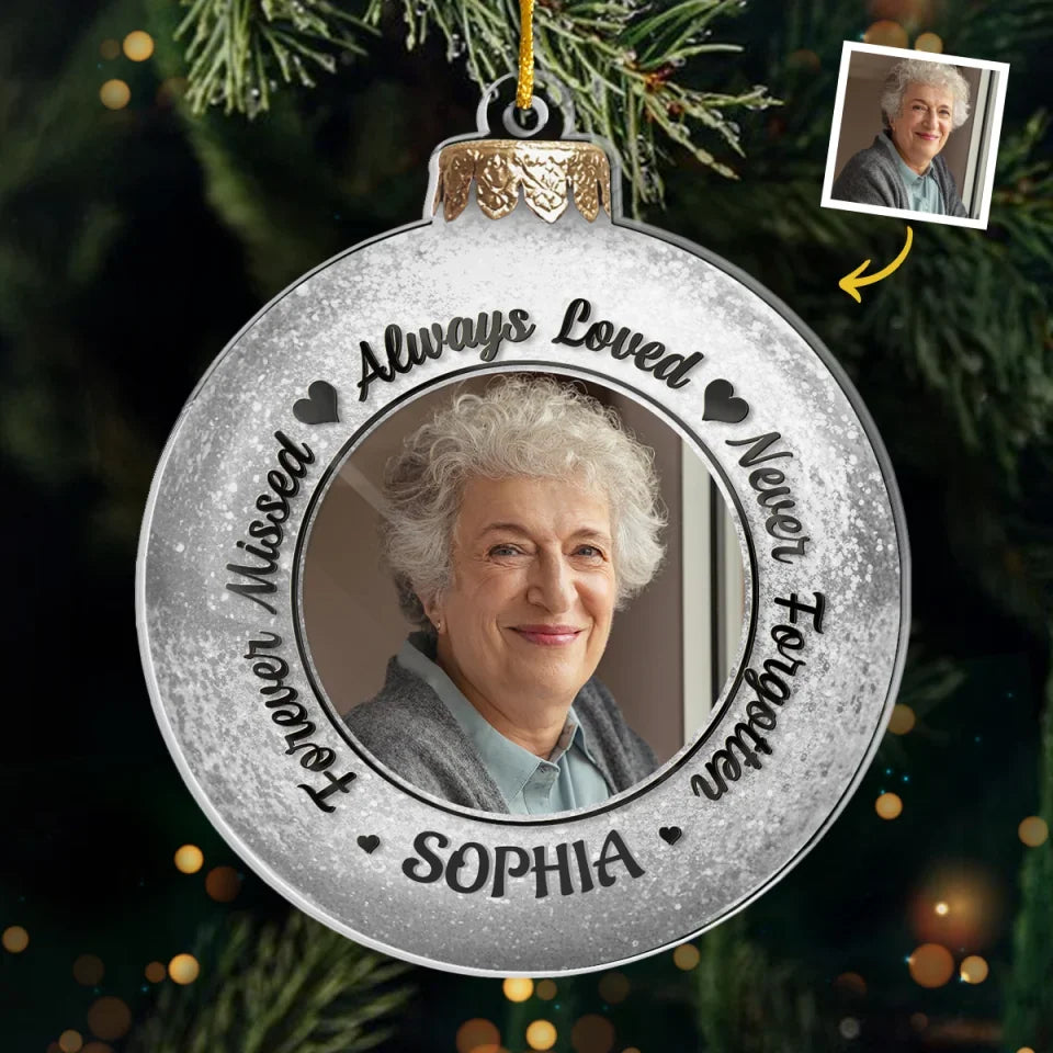 Custom Photo In Our Hearts, Their Love Blossoms Still - Memorial Personalized Custom Ornament - Acrylic Custom Shaped - Sympathy Gift, Christmas Gift For Family Members