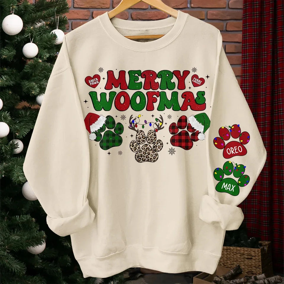 Meowy Catmas - Dog & Cat Personalized Custom Unisex Sweatshirt With Design On Sleeve - Christmas Gift For Pet Owners, Pet Lovers