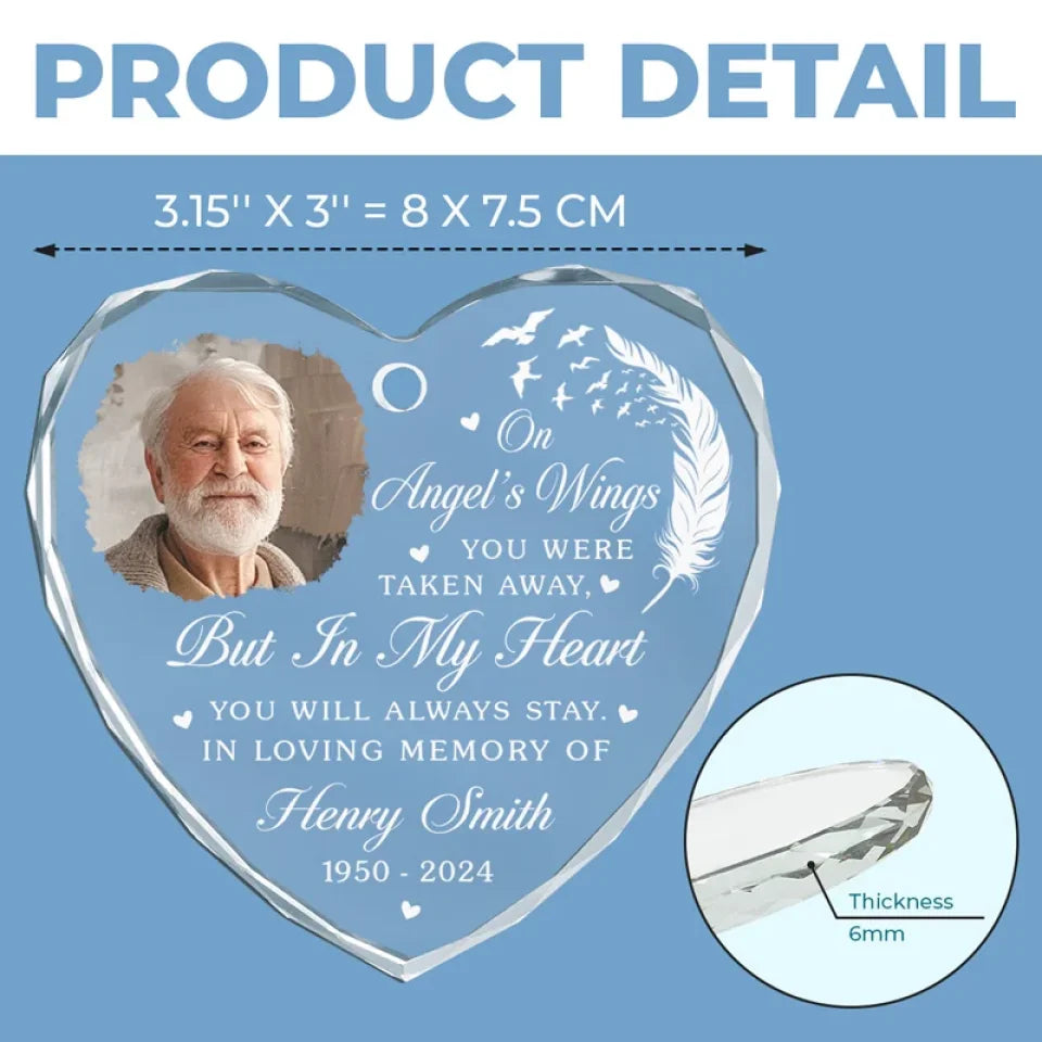 Custom Photo Taken By The Angels But In My Heart, You’ll Stay Always - Memorial Personalized Custom Heart Glass Ornament - Sympathy Gift, Christmas Gift For Family Members
