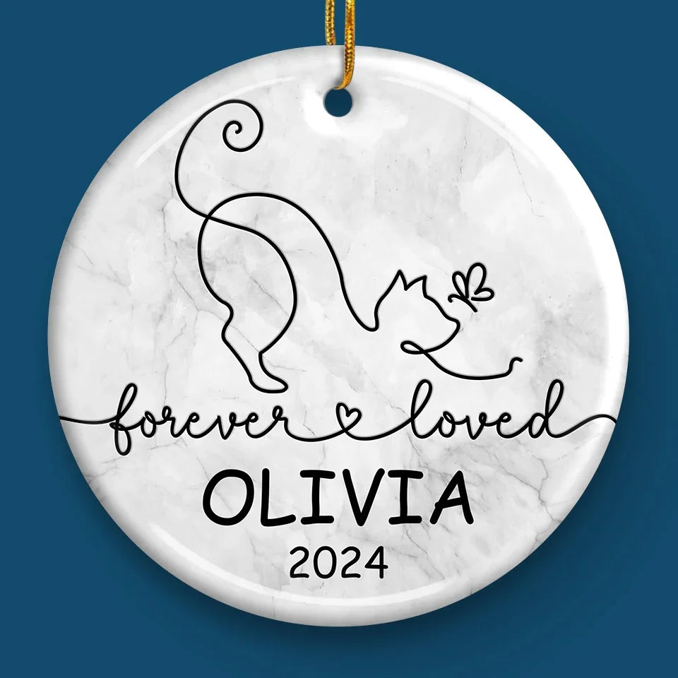Forever Loved - Memorial Personalized Custom Ornament - Ceramic Round Shaped - Sympathy Gift, Christmas Gift For Pet Owners, Pet Lovers