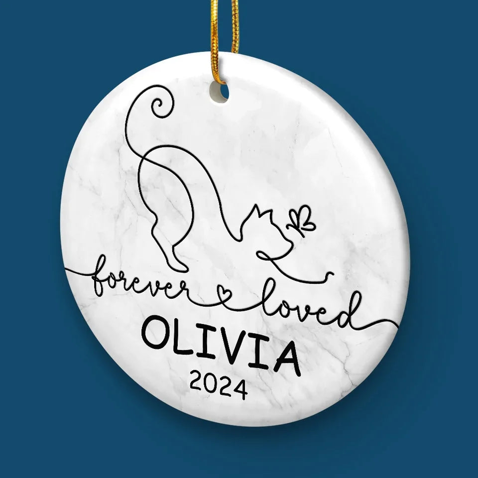 Forever Loved - Memorial Personalized Custom Ornament - Ceramic Round Shaped - Sympathy Gift, Christmas Gift For Pet Owners, Pet Lovers