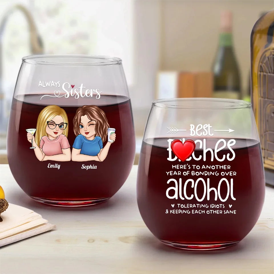 Keeping Each Other Sane - Bestie Personalized Custom Wine Glass - Gift For Best Friends, BFF, Sisters