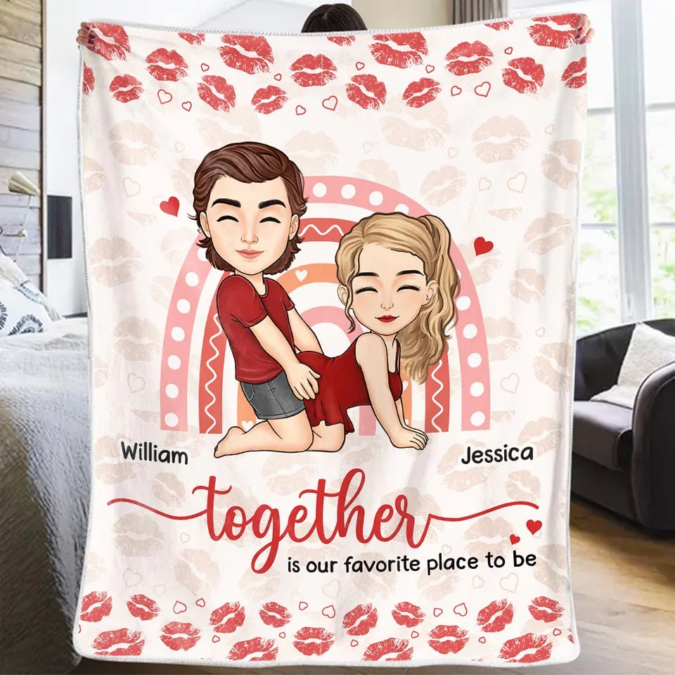 Wherever We Are, Together Is Our Favorite Place To Be - Couple Personalized Custom Blanket - Christmas Gift For Husband Wife, Anniversary