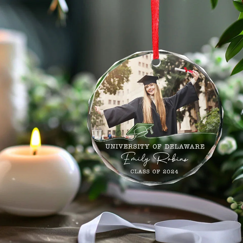 Custom Photo The World Is Yours Congratulations To The Graduates - Family Personalized Custom Circle Glass Ornament - Christmas Gift, Graduation Gift For Family Members, Siblings, Brothers, Sisters