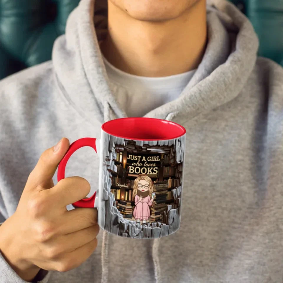 Just A Girl Who Loves Books - Personalized Custom Accent Mug - Christmas Gift For Book Lovers