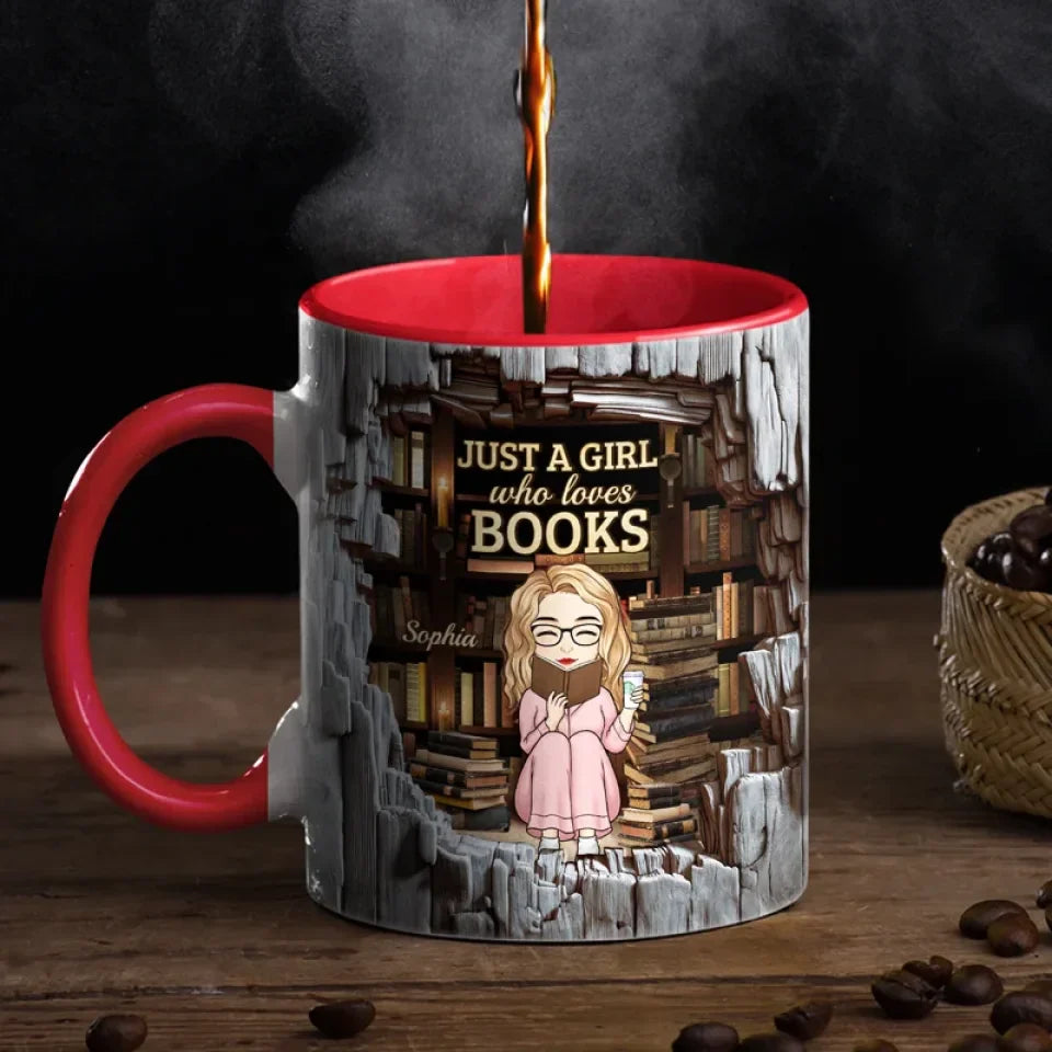 Just A Girl Who Loves Books - Personalized Custom Accent Mug - Christmas Gift For Book Lovers