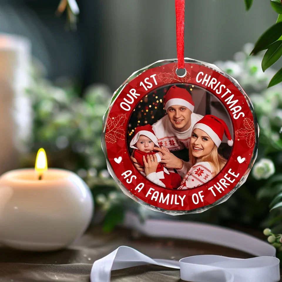 Custom Photo Family Is Where Life Begins And Love Never Ends - Family Personalized Custom Circle Glass Ornament - Christmas Gift For Family Members, First Christmas