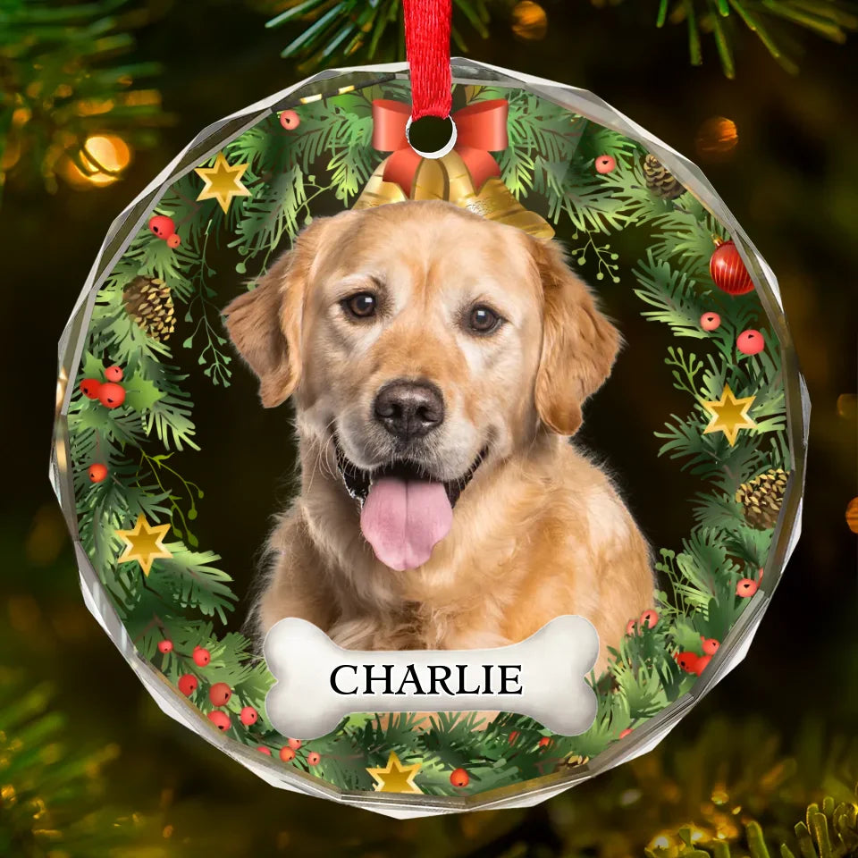 Custom Photo A Dog Wags Its Tail With Its Heart - Dog & Cat Personalized Custom Circle Glass Ornament - Christmas Gift For Pet Owners, Pet Lovers