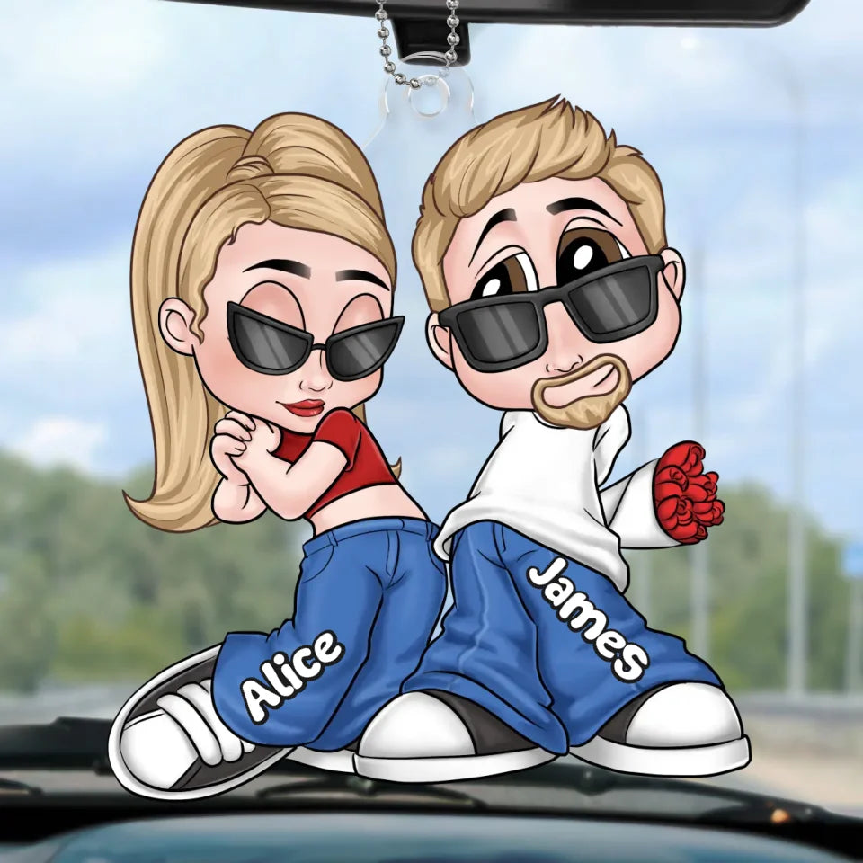 Partners In Crime And Love - Couple Personalized Custom Car Ornament - Acrylic Custom Shaped - Gift For Husband Wife, Anniversary