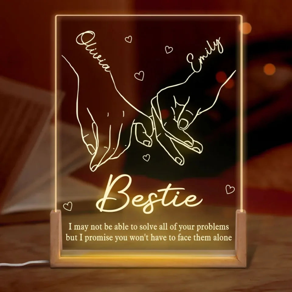 Friends Become Our Chosen Family - Bestie Personalized Custom Shaped 3D LED Walnut Night Light - Christmas Gift For Best Friends, BFF, Sisters