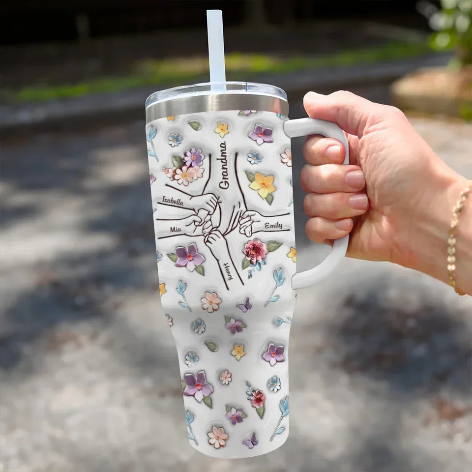 A Little Bit Parent, A Little Bit Best Friend - Family Personalized Custom 3D Inflated Effect Printed 40 Oz Stainless Steel Tumbler With Handle - Gift For Mom, Grandma