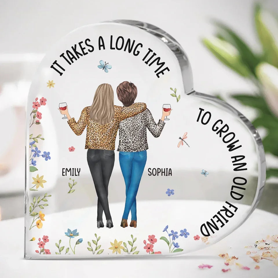 Cheers To The Good Times And Great Friends - Bestie Personalized Custom Heart Shaped Acrylic Plaque - Christmas Gift For Best Friends, BFF, Sisters