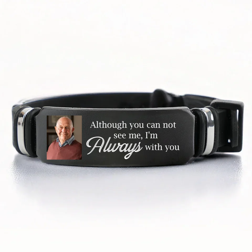 Custom Photo You Never Walk Alone - Memorial Personalized Custom Bracelet - Sympathy Gift For Family Members