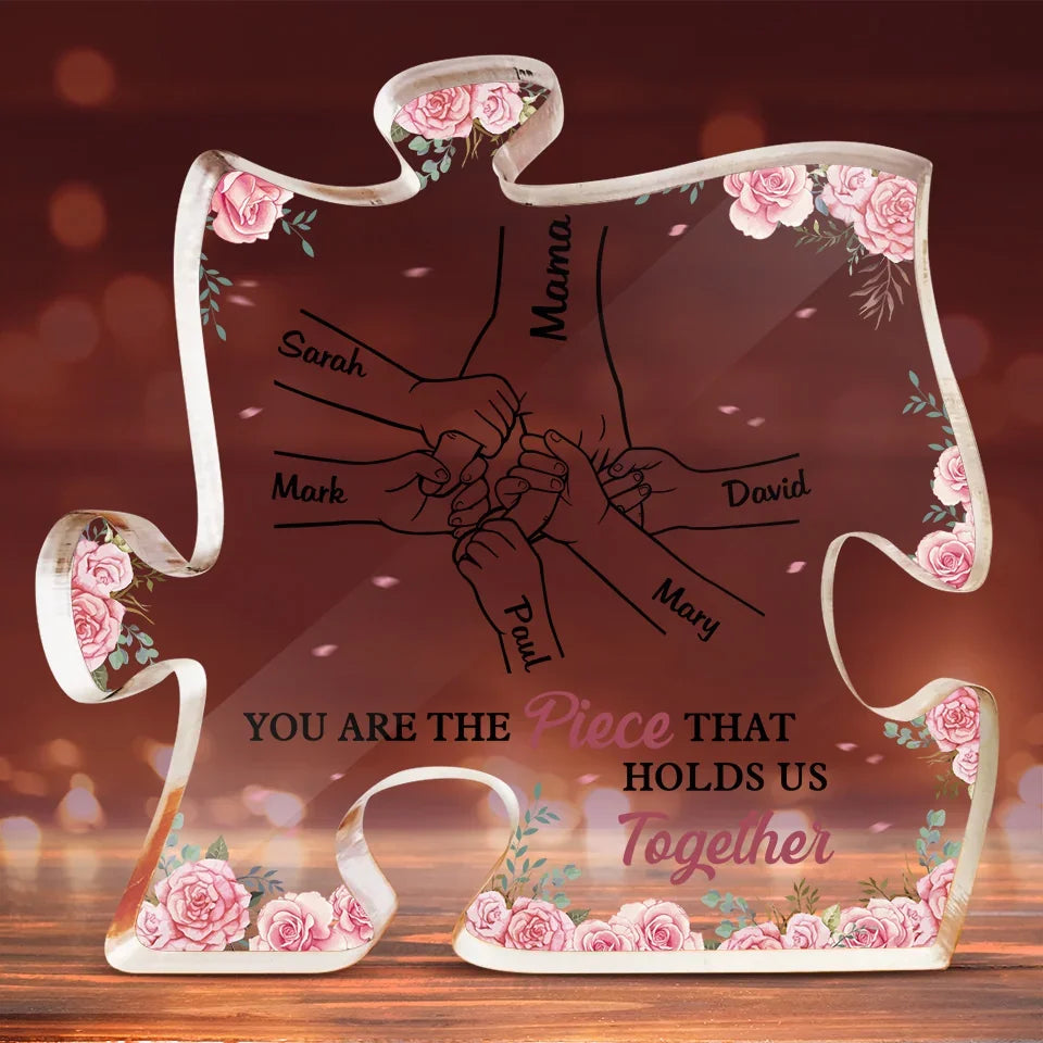 Mama’s Hand, My First And Forever Hold - Family Personalized Custom Puzzle Shaped Acrylic Plaque - Gift For Mom, Grandma
