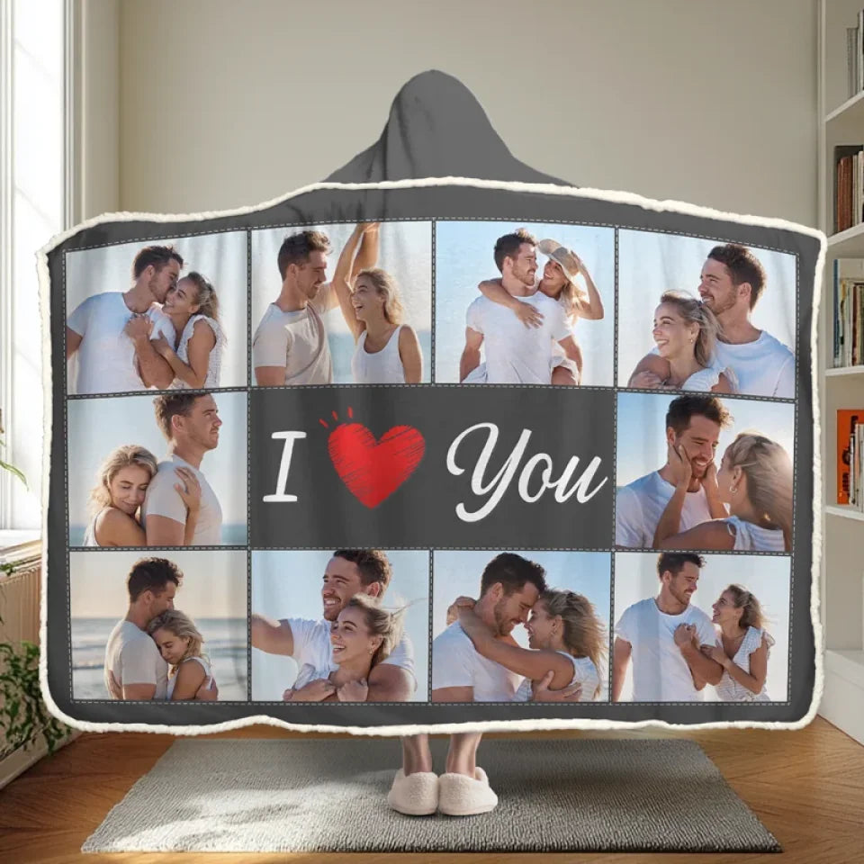 Custom Photo I Love You - Couple Personalized Custom Snuggle Blanket, Hoodie Blanket - Gift For Husband Wife, Anniversary