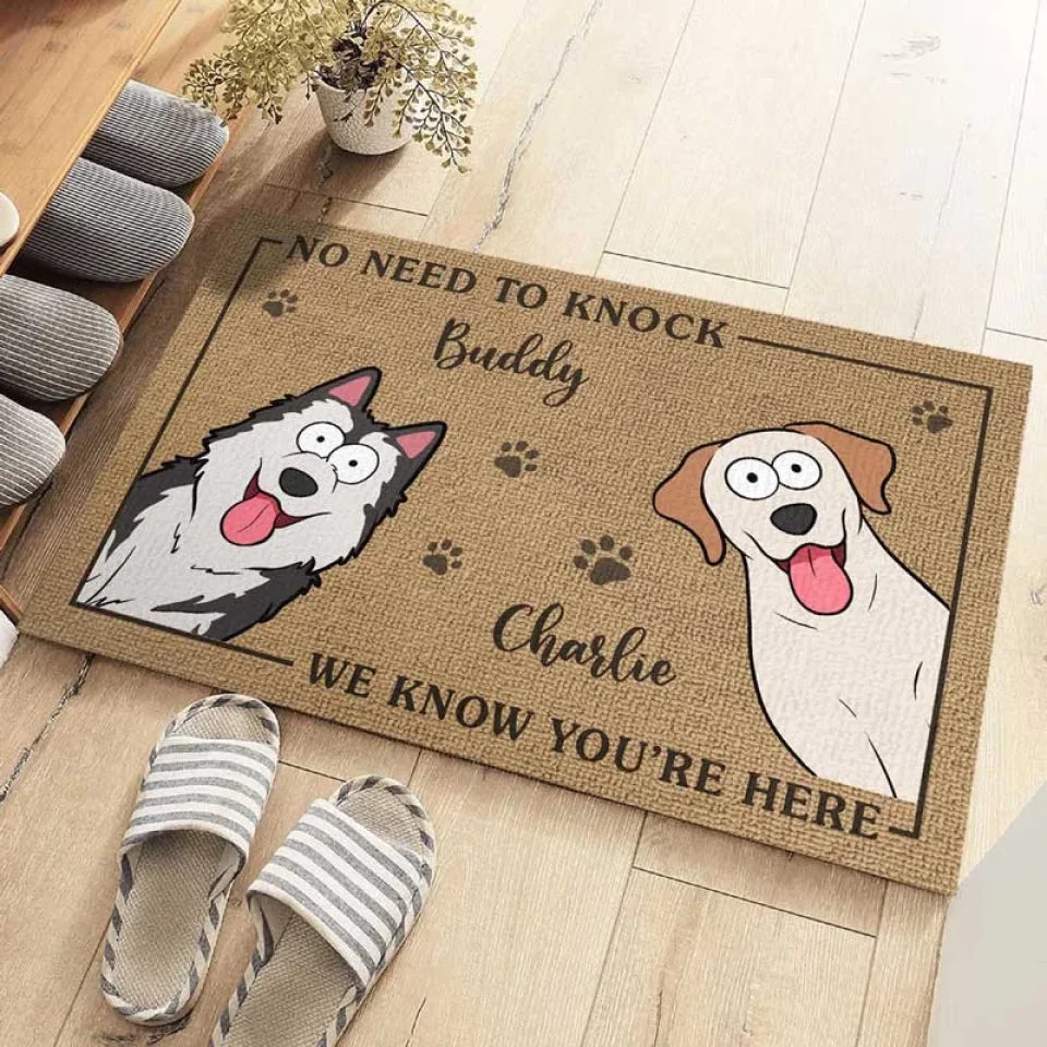 Paws At Home, Eyes On Duty - Dog Personalized Custom Home Decor Decorative Mat - House Warming Gift For Pet Owners, Pet Lovers