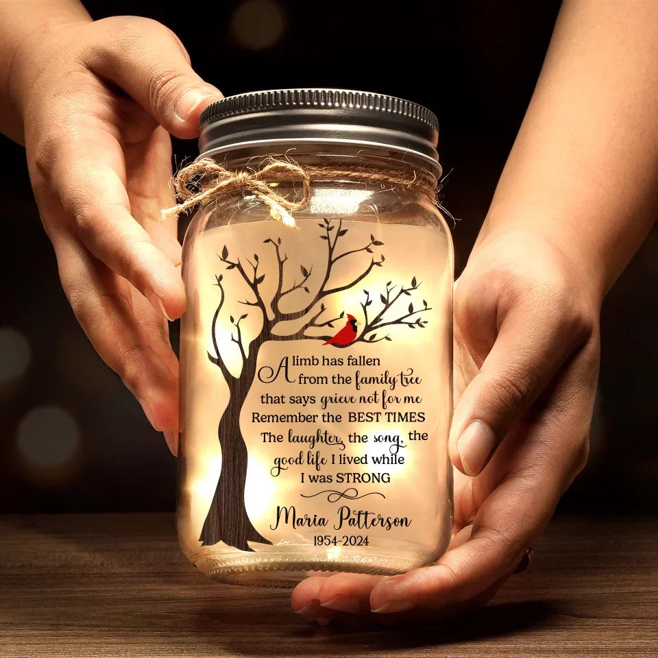 A Life Beautifully Lived, A Heart Deeply Loved - Memorial Personalized Custom Mason Jar Light - Sympathy Gift For Family Members