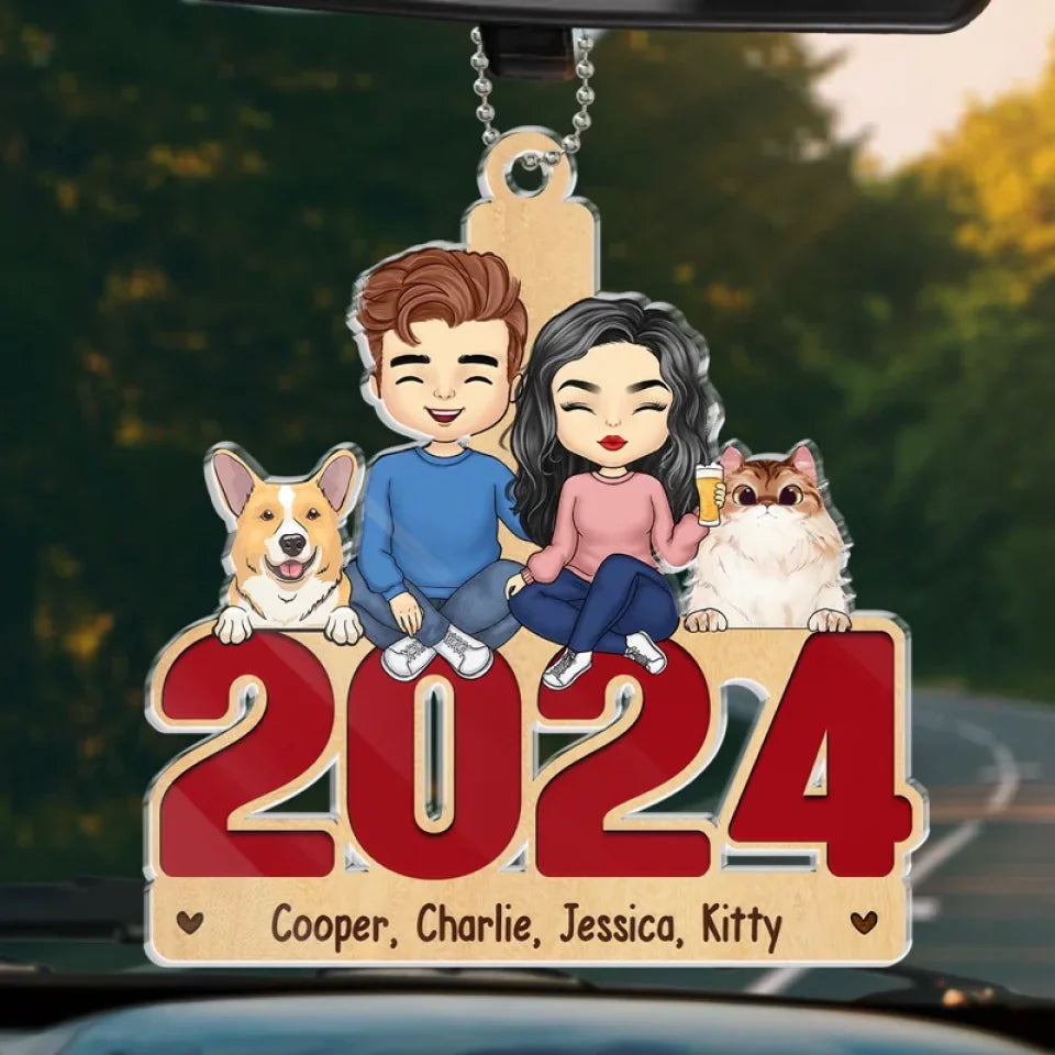 Dogs Have Owners, Cats Have Staff - Dog & Cat Personalized Custom Car Ornament - Acrylic Custom Shaped - Gift For Pet Owners, Pet Lovers