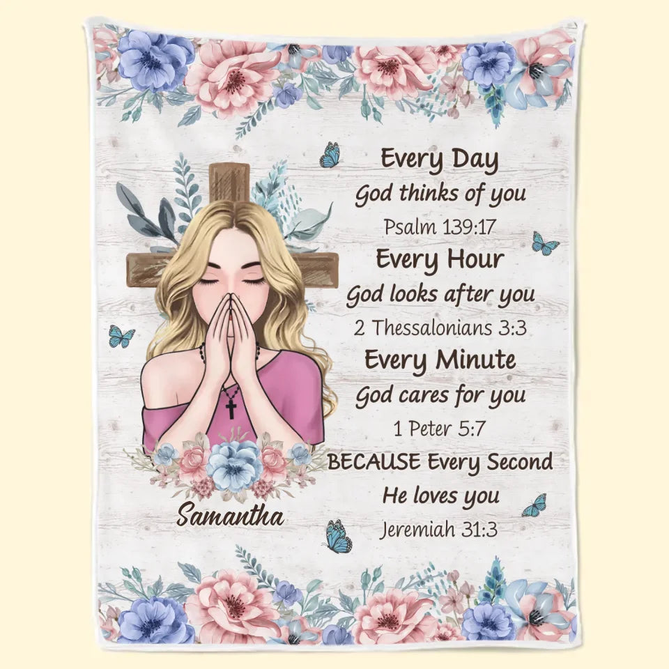 Every Day God Thinks Of You Self-Love Affirmations - Friend Personalized Custom Blanket - Gift For Best Friends, Family Members, Coworkers, Yourself