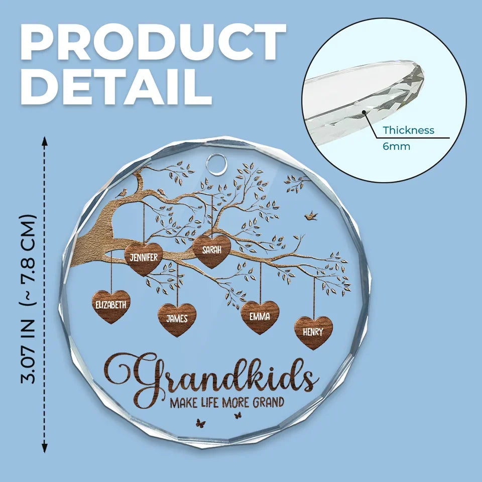 Grandma’s Love Is The Root Of Our Family Tree - Family Personalized Custom Round Glass Ornament Car Hanger - Gift For Grandma