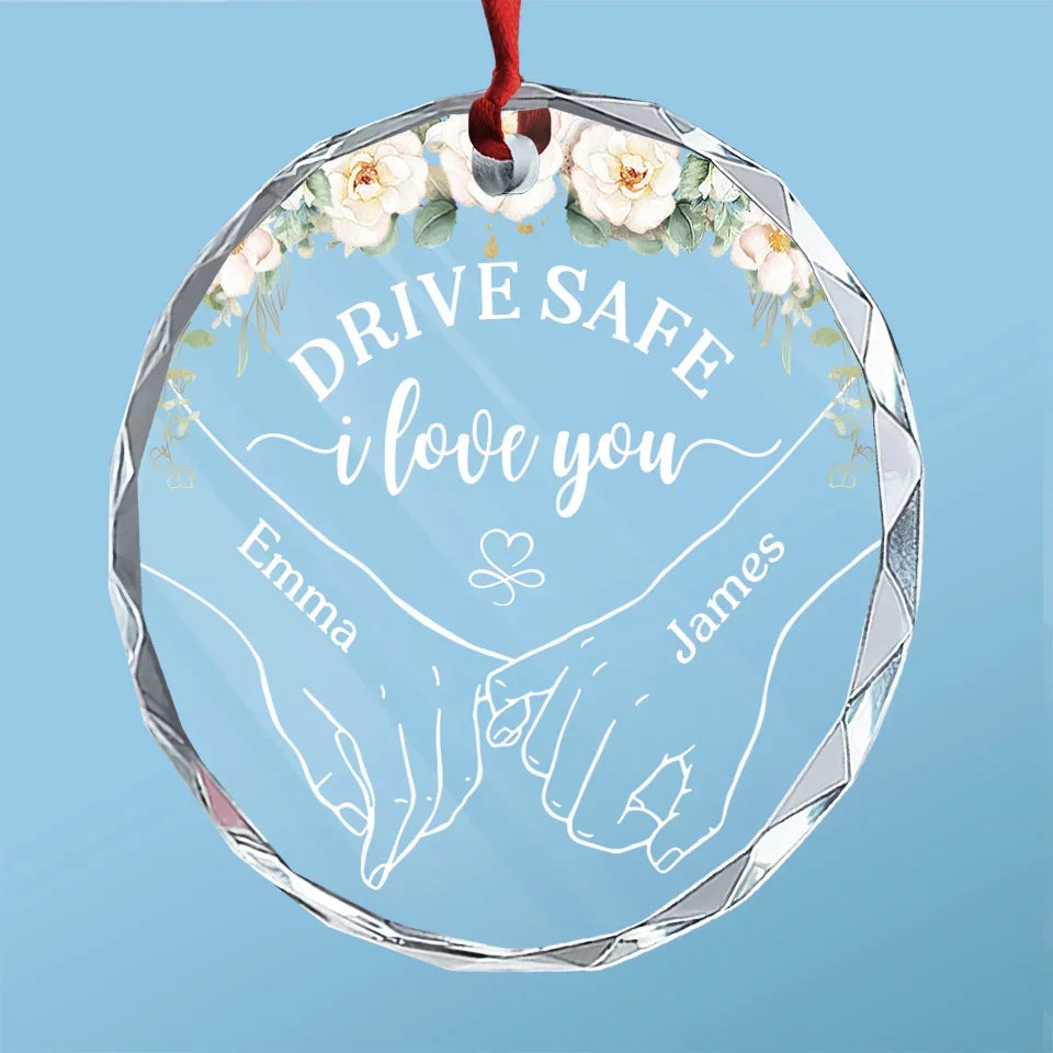 Safe Roads, Safe Heart, Safe Return - Couple Personalized Custom Round Glass Ornament Car Hanger - Gift For Husband Wife, Anniversary