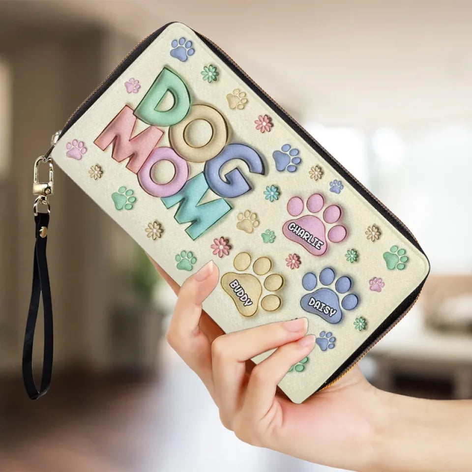 Happiness Is A Warm Paw - Dog & Cat Personalized Custom 3D Inflated Effect Printed Leather Long Wallet - Gift For Pet Owners, Pet Lovers