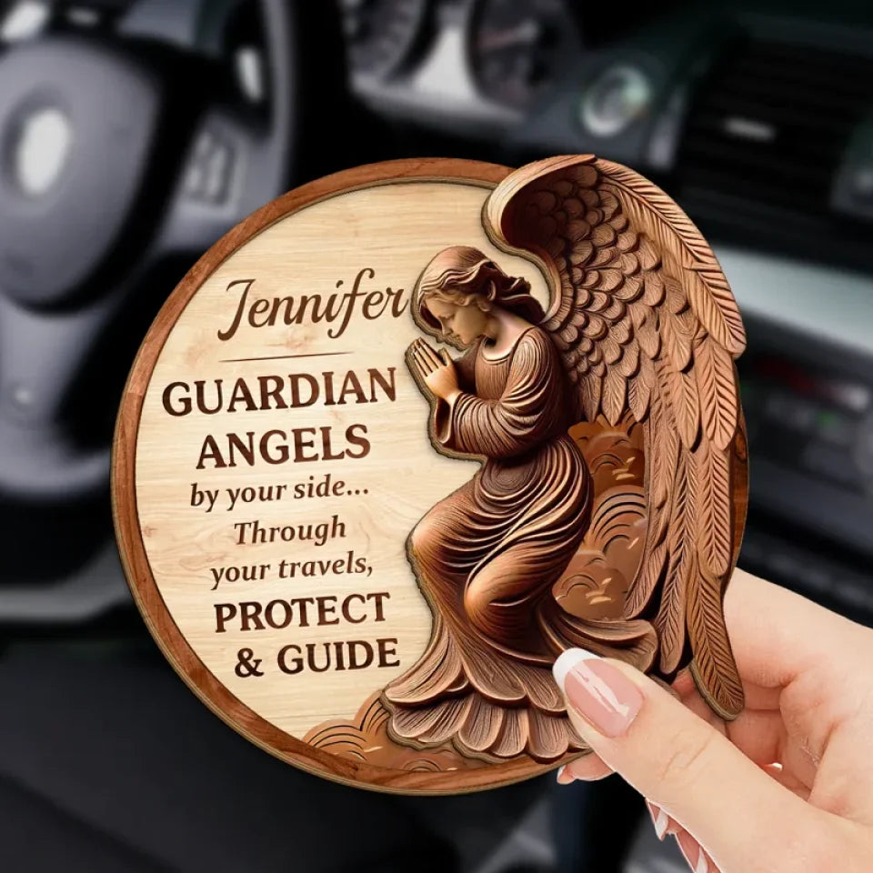 Guardian Angels By Your Side - Family Personalized Custom Car Visor Clip - Gift For Son, Daughter, Grandson, Granddaughter