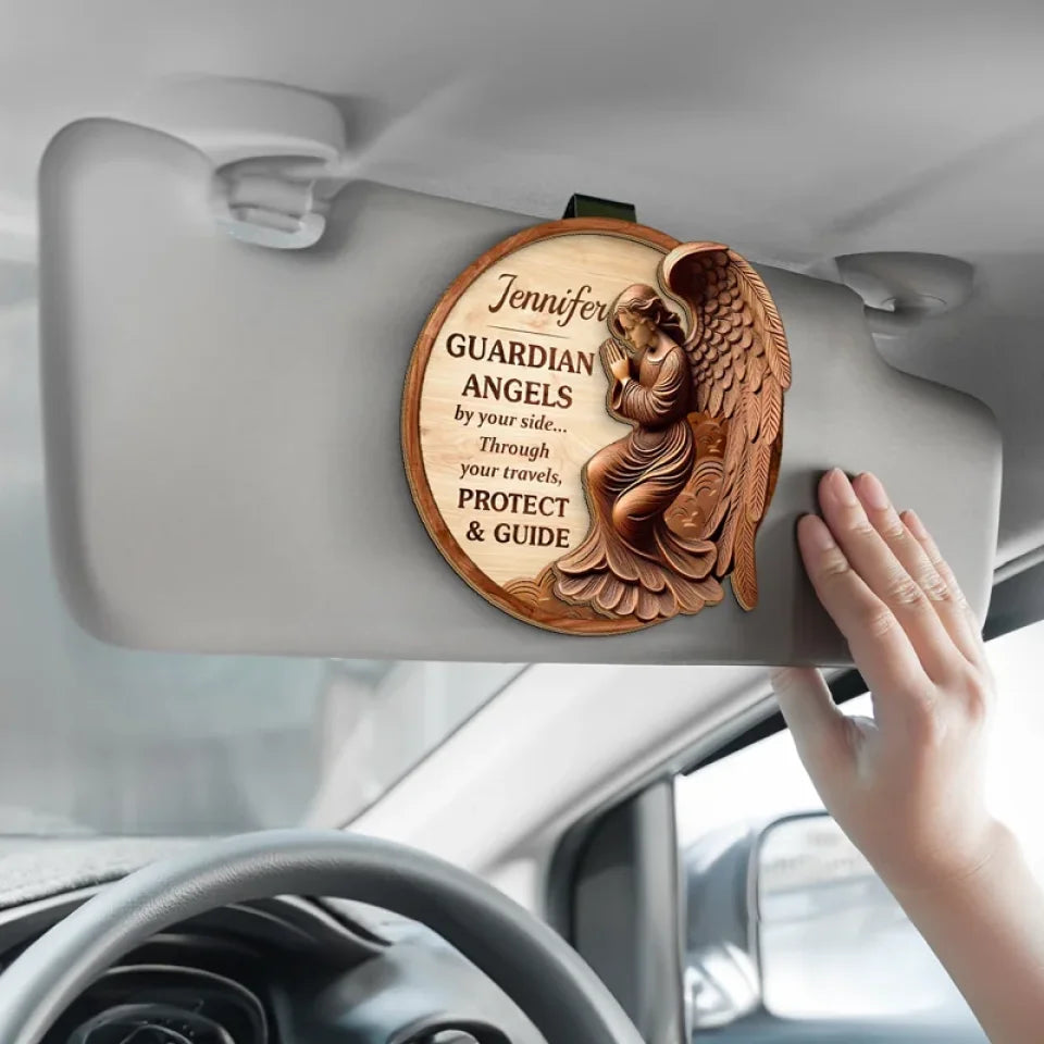 Guardian Angels By Your Side - Family Personalized Custom Car Visor Clip - Gift For Son, Daughter, Grandson, Granddaughter