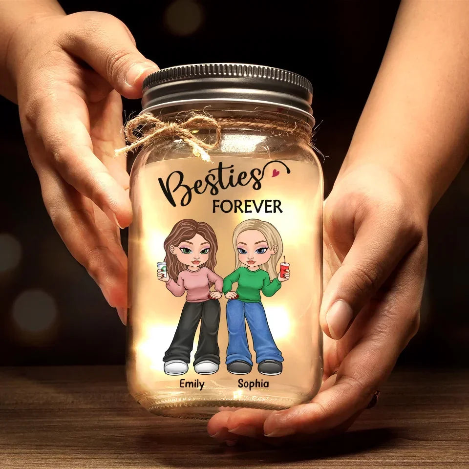 Better Together, Always And Forever - Bestie Personalized Custom Mason Jar Light - Christmas Gift For Best Friends, BFF, Sisters