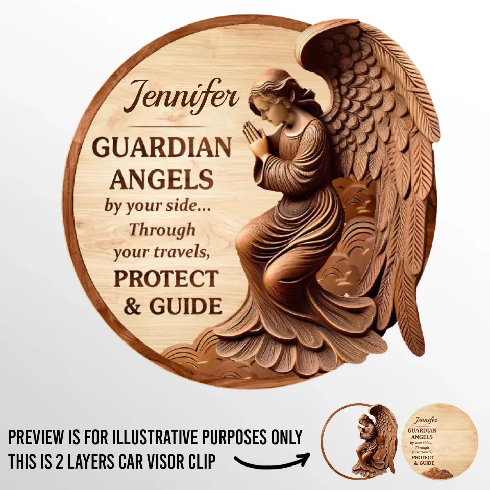 Guardian Angels By Your Side - Family Personalized Custom Car Visor Clip - Gift For Son, Daughter, Grandson, Granddaughter