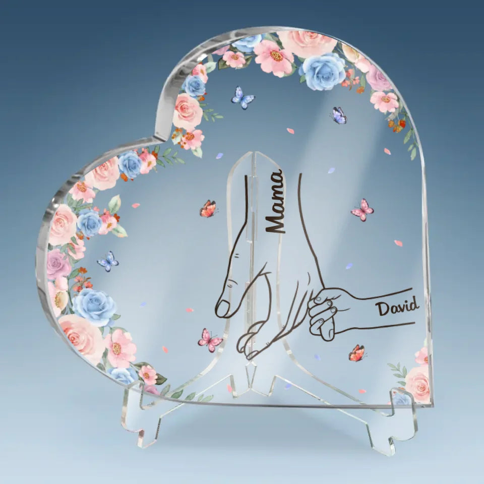 These Hands Hold My Whole World - Family Personalized Custom Heart Shaped Acrylic Plaque - Gift For Mom, Grandma