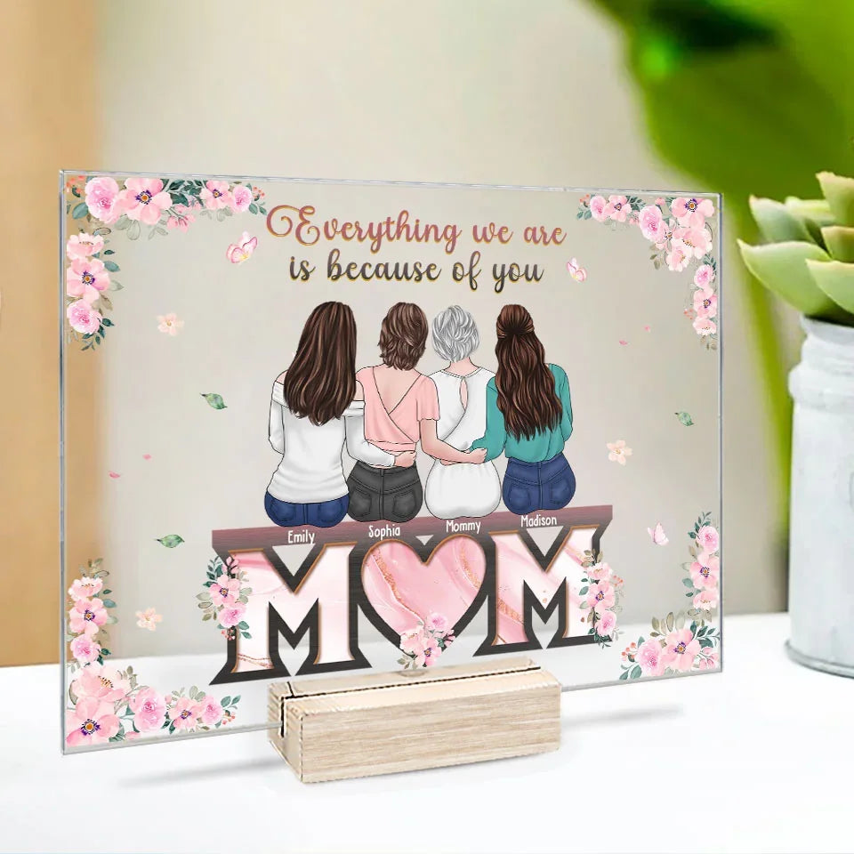 Everything We Are Is Because Of You - Family Personalized Custom Rectangle Shaped Acrylic Plaque - Gift For Mom, Daughter