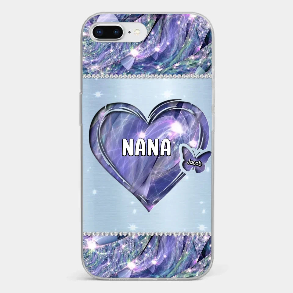 Grandkids Complete Her Joy - Family Personalized Custom Faux Jewelry Effect Printed Clear Phone Case - Gift For Mom, Grandma