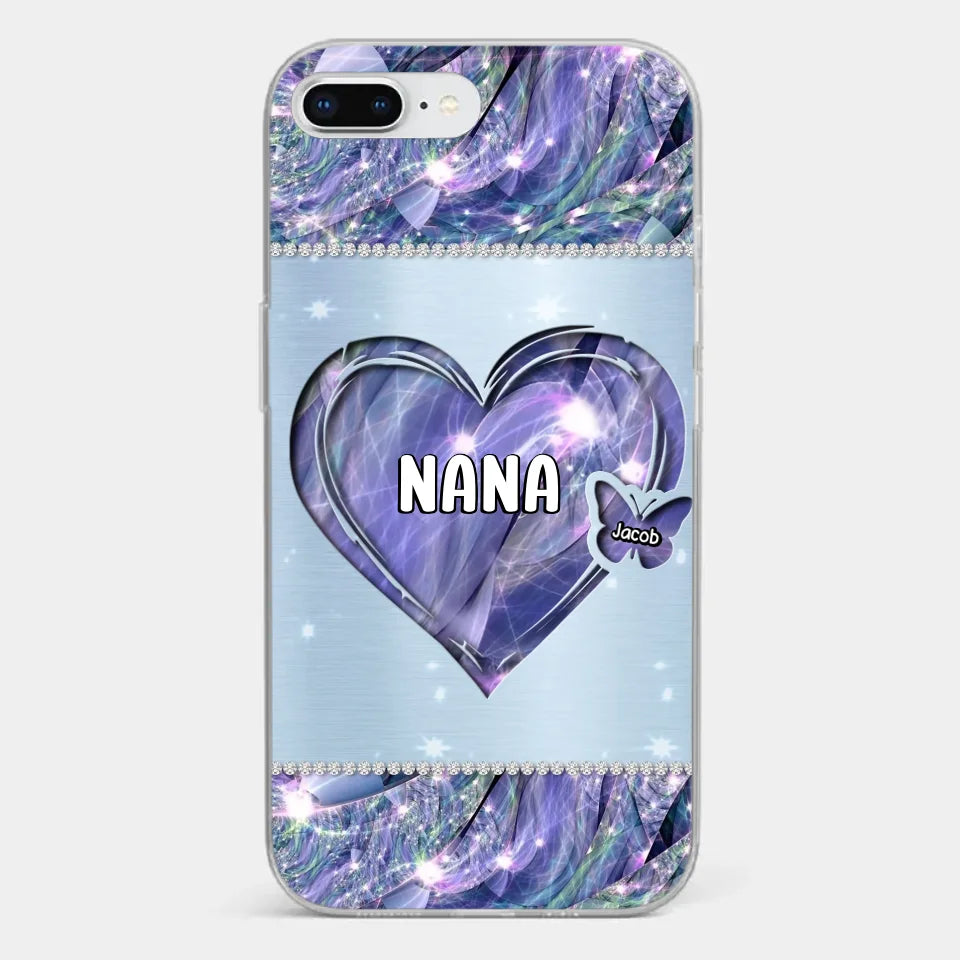 Grandkids Complete Her Joy - Family Personalized Custom Faux Jewelry Effect Printed Clear Phone Case - Gift For Mom, Grandma