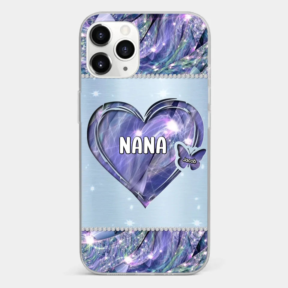 Grandkids Complete Her Joy - Family Personalized Custom Faux Jewelry Effect Printed Clear Phone Case - Gift For Mom, Grandma
