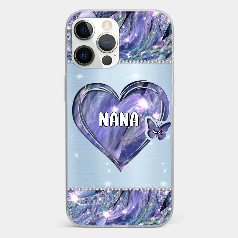 Grandkids Complete Her Joy - Family Personalized Custom Faux Jewelry Effect Printed Clear Phone Case - Gift For Mom, Grandma