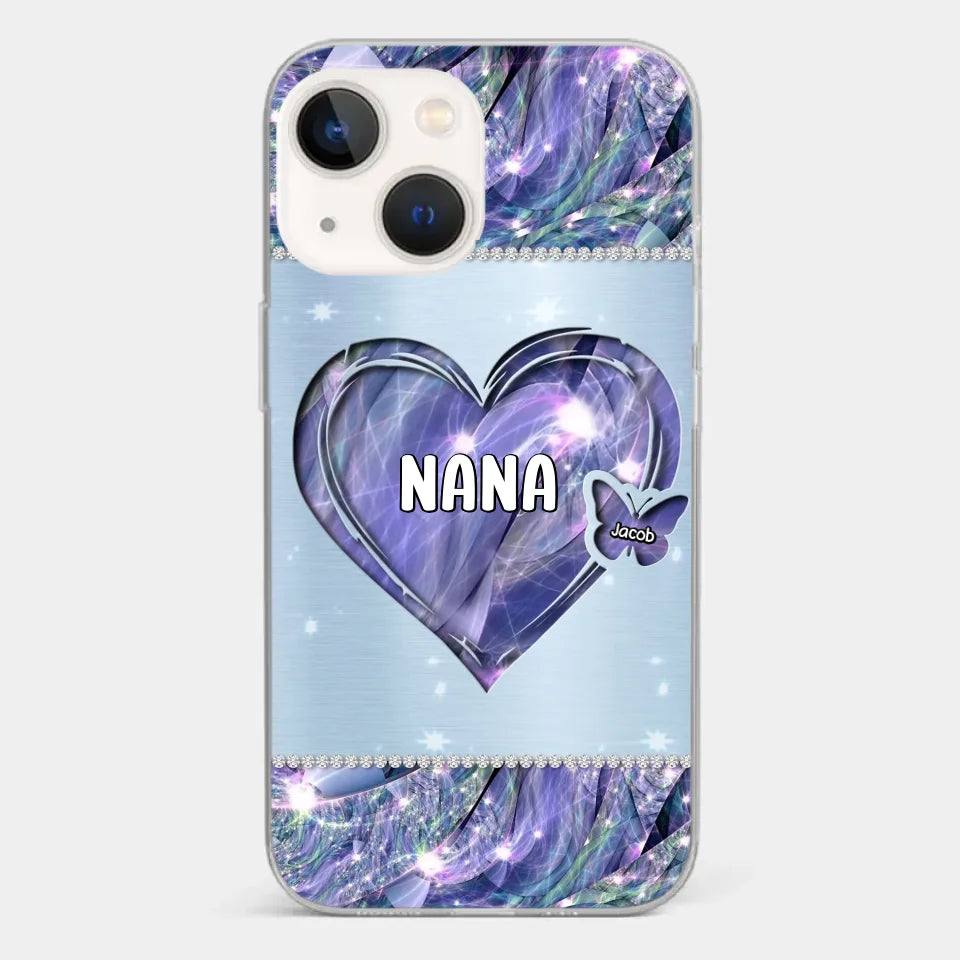 Grandkids Complete Her Joy - Family Personalized Custom Faux Jewelry Effect Printed Clear Phone Case - Gift For Mom, Grandma