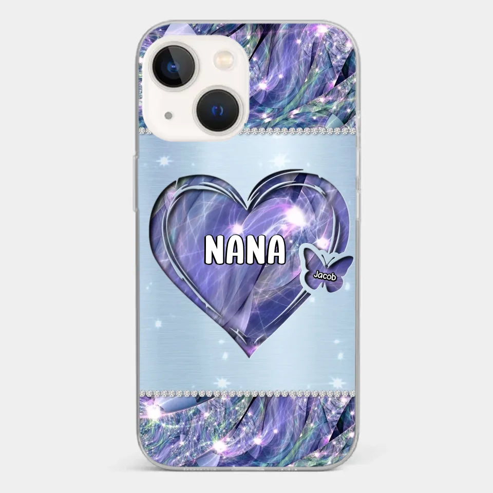 Grandkids Complete Her Joy - Family Personalized Custom Faux Jewelry Effect Printed Clear Phone Case - Gift For Mom, Grandma