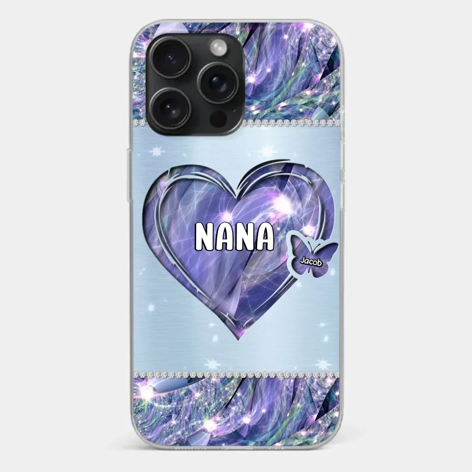 Grandkids Complete Her Joy - Family Personalized Custom Faux Jewelry Effect Printed Clear Phone Case - Gift For Mom, Grandma