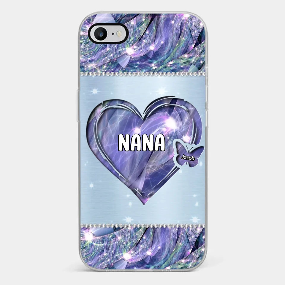 Grandkids Complete Her Joy - Family Personalized Custom Faux Jewelry Effect Printed Clear Phone Case - Gift For Mom, Grandma