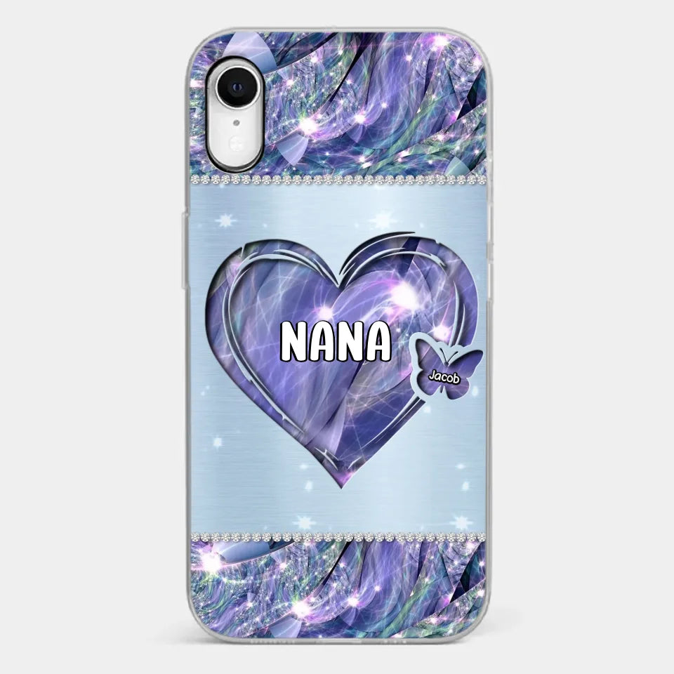 Grandkids Complete Her Joy - Family Personalized Custom Faux Jewelry Effect Printed Clear Phone Case - Gift For Mom, Grandma