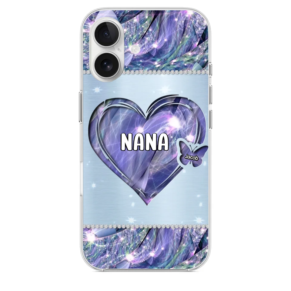 Grandkids Complete Her Joy - Family Personalized Custom Faux Jewelry Effect Printed Clear Phone Case - Gift For Mom, Grandma