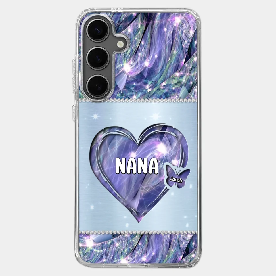 Grandkids Complete Her Joy - Family Personalized Custom Faux Jewelry Effect Printed Clear Phone Case - Gift For Mom, Grandma